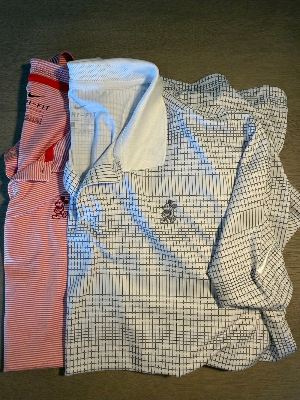 Nike Men's White Polo with Navy Grid and Red Stripe Accent